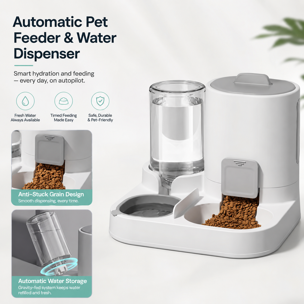 Large Capacity Automatic Pet Water + Food Dispenser