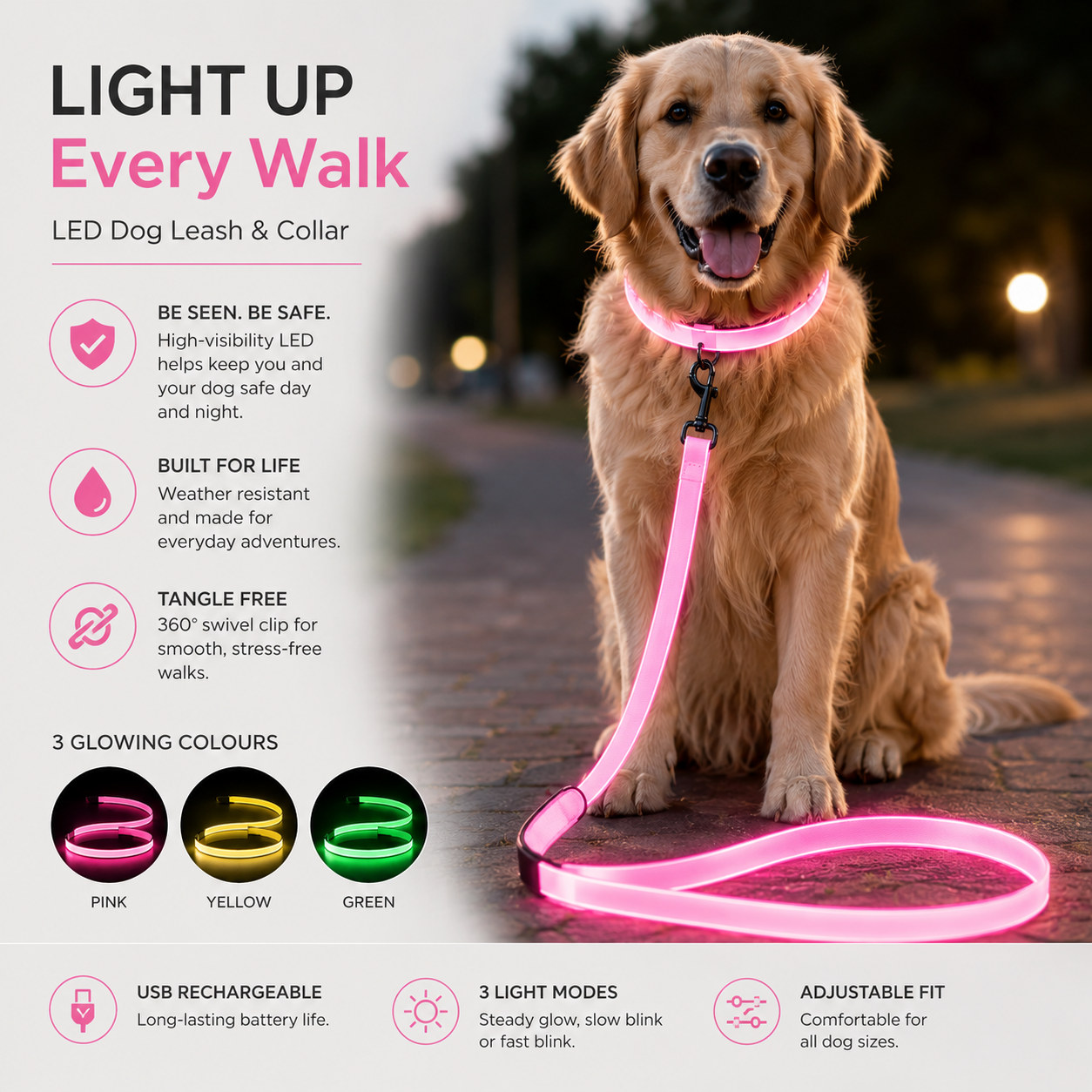No tangle Dog Leash LED